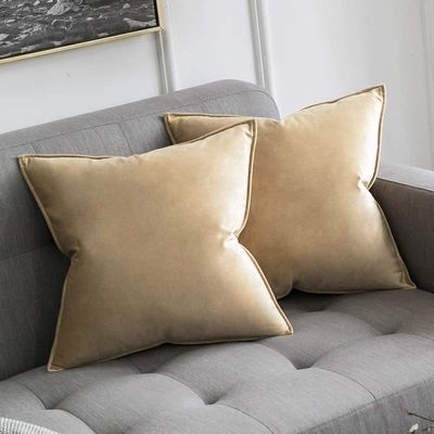 Khooti Decorative Velvet 200 TC Square Cushion Cover Throw Pillow Cover For Living Room Couch Diwan Single Seater Sofa,Colorful Modern Small 10X10 Inches/25X25 Cm (Color-Wheat)(Set Of 2 Pcs) C2, Gold