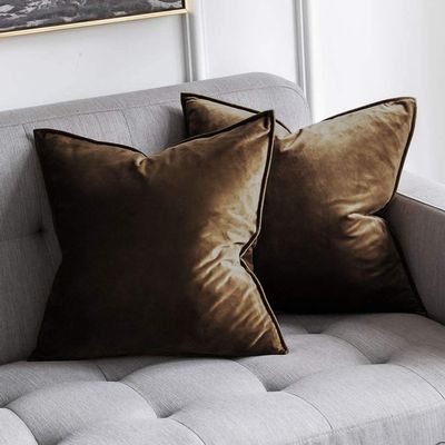 Khooti Decorative Velvet 200 TC Square Cushion Cover Throw Pillow Cover For Living Room Couch Diwan Single Seater Sofa, Colorful Modern Small 24X24 Inches/60X60 Cm (Color-Brown)(Set Of 1 Pcs) C2