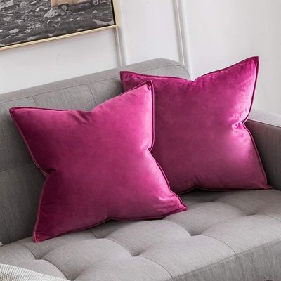 Khooti Decorative Velvet Square Cushion Cover Throw Pillow Cover for Living Room Couch Diwan Single Seater Sofa, Colourful Modern Small 24 x 24 Inches / 60 x 60 cm (Colour - Pink)(Set of 1 Piece) C2