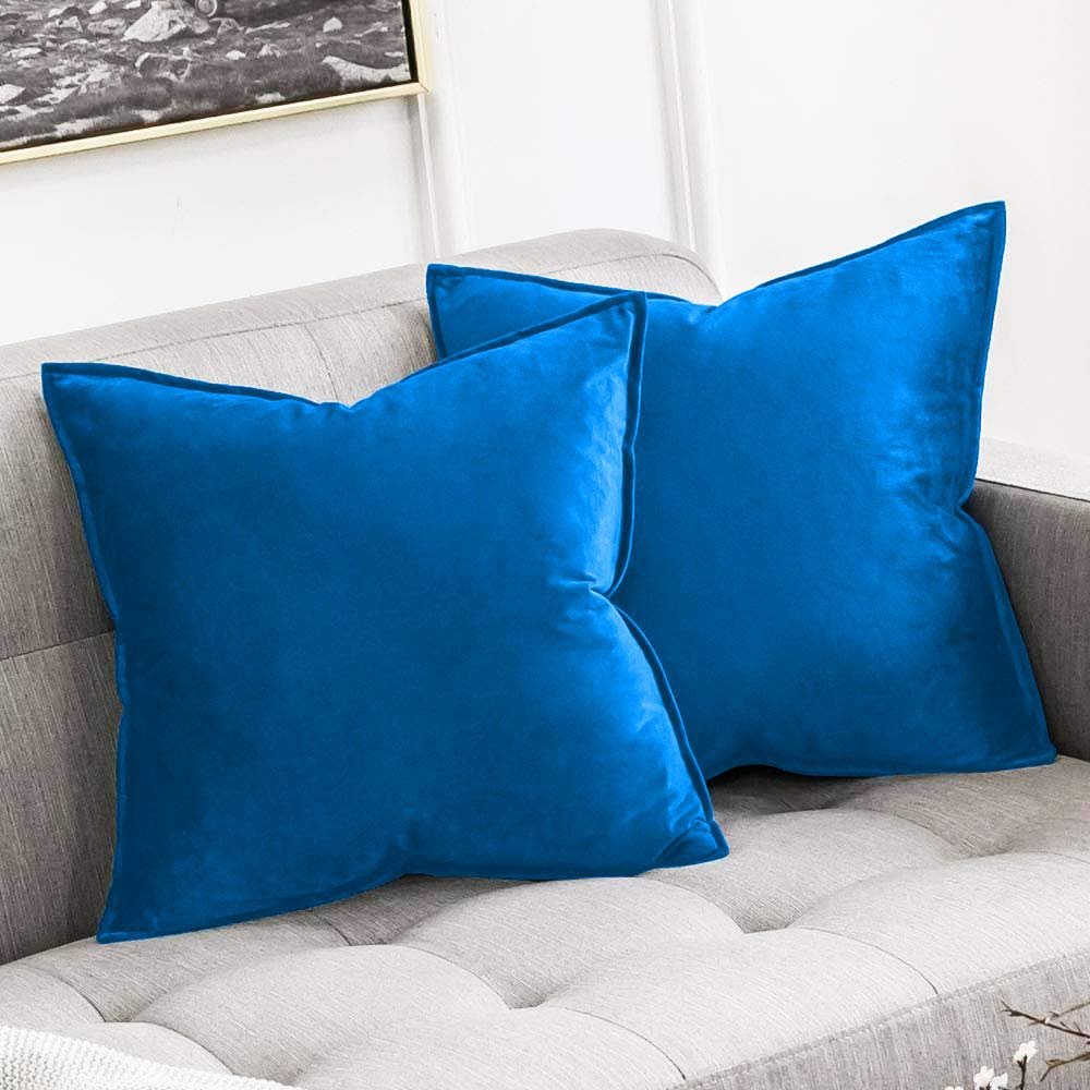Khooti Decorative Velvet Square Cushion Cover Throw pillow cover for Living Room Couch Diwan single seater Sofa , Colourful Modern Small 24 x 24 Inches / 60 x 60 cm (Colour - Bondi Blue)(Set of 1 piece) C2