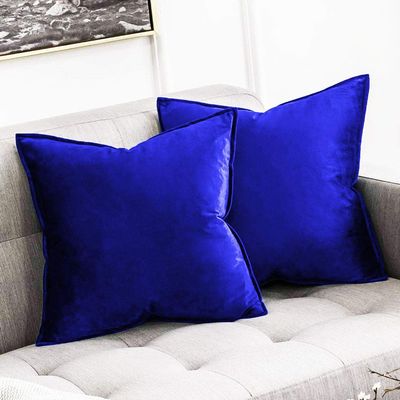 Khooti Decorative Velvet Square Cushion Cover Throw pillow cover for Living Room Couch Diwan single seater Sofa , Colourful Modern Small 10 x 10 Inches / 25 x 25 cm (Colour - Royal Blue)(Set of 2 pieces) C2
