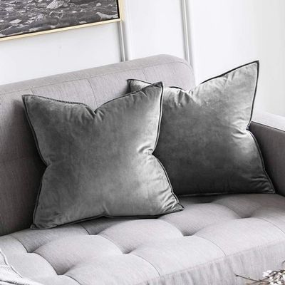 Khooti Decorative Velvet 200 TC Square Cushion Cover Throw Pillow Cover For Living Room Couch Diwan Single Seater Sofa,Colorful Modern Small 24X24 Inches/60X60 Cm (Color-Light Grey)(Set Of 1 Pcs) C2