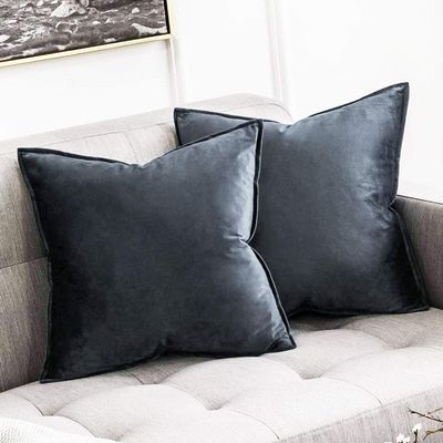 Khooti Decorative Velvet 200 TC Square Cushion Cover Throw Pillow Cover For Living Room Couch Diwan Single Seater Sofa,Colorful Modern Small 10X10 Inches/25X25 Cm (Color-Dark Grey)(Set Of 2 Pcs) C2