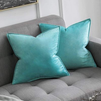 Khooti Decorative Velvet Square Cushion Cover Throw pillow cover for Living Room Couch Diwan single seater Sofa , Colourful Modern Small 10 x 10 Inches / 25 x 25 cm (Colour - Teal Green)(Set of 2 pieces) C2