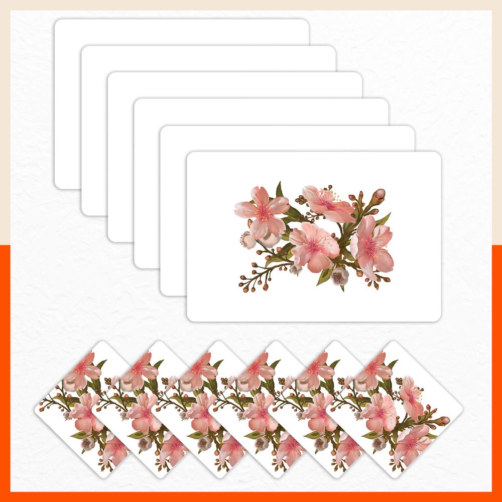 Bathla Table Mats - Set of 6-45cm x 30cm PVC Table Placemats & Coasters for Home Dining Table | Multipurpose, Heat-Resistant, Waterproof & Washable | Matworks (Bloom)