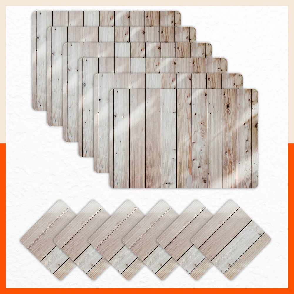 Bathla Table Mats - Set of 6-45cm x 30cm PVC Table Placemats & Coasters for Home Dining Table | Multipurpose, Heat-Resistant, Waterproof & Washable | Matworks (Cedar)