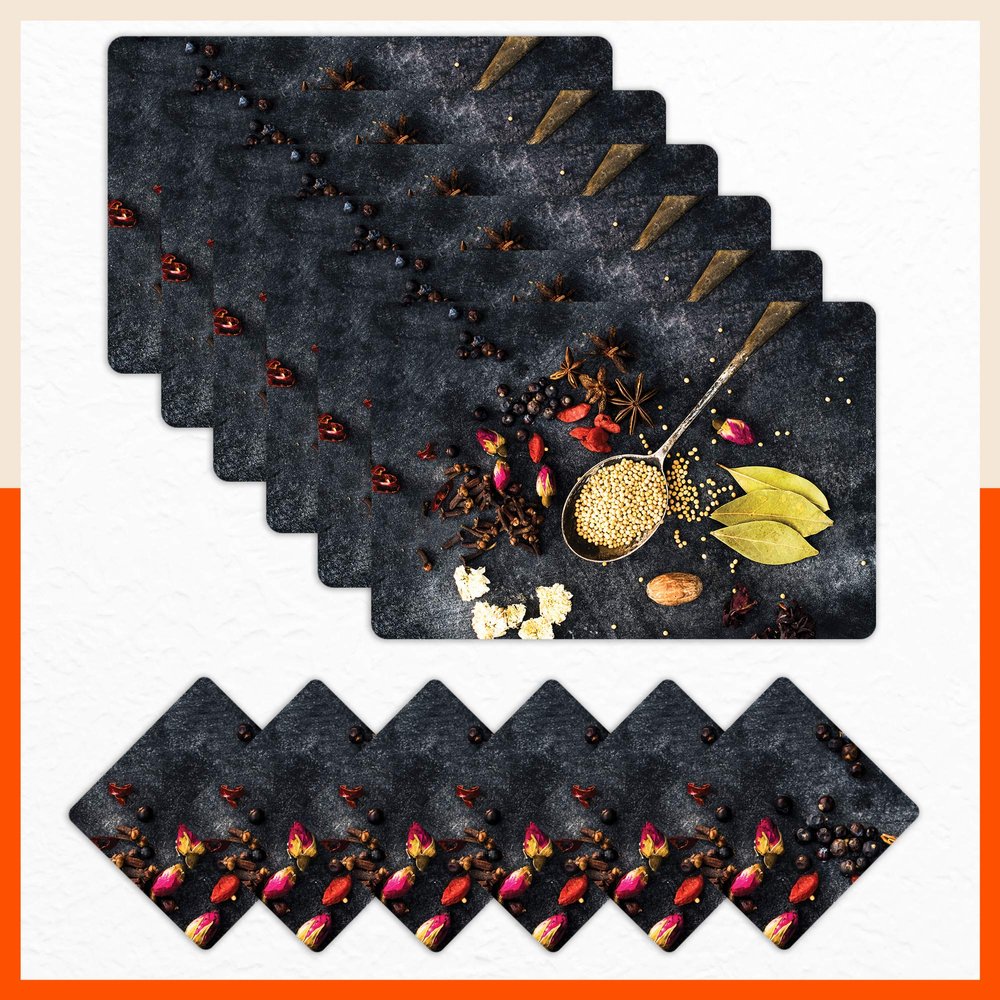 Bathla Table Mats - Set of 6-45cm x 30cm PVC Table Placemats & Coasters for Home Dining Table | Multipurpose, Heat-Resistant, Waterproof & Washable | Matworks (Pique)