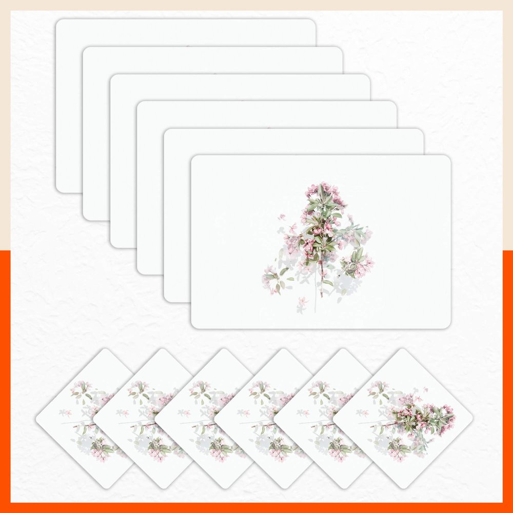 Bathla Table Mats - Set of 6-45cm x 30cm PVC Table Placemats & Coasters for Home Dining Table | Multipurpose, Heat-Resistant, Waterproof & Washable | Matworks (Blossom)