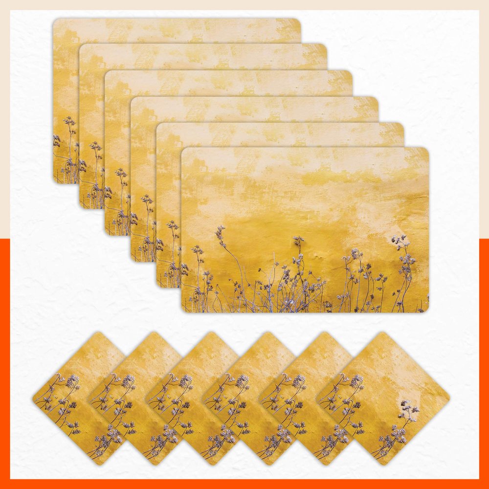 Bathla Table Mats- Set of 6-45cm x 30cm PVC Table Placemats & Coasters for Home Dining Table | Multipurpose, Heat-Resistant, Waterproof & Washable | Matworks (Tansy)