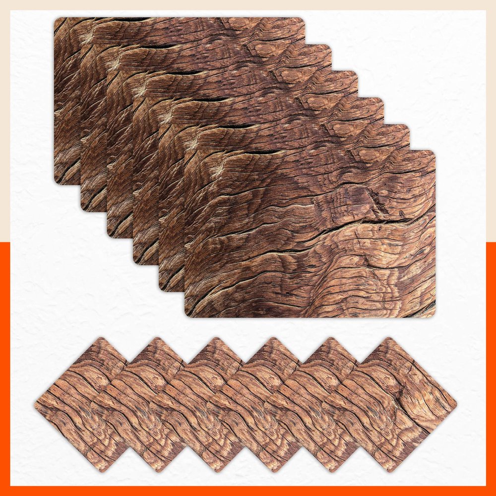 Bathla Table Mats - Set of 6-45cm x 30cm PVC Table Placemats & Coasters for Home Dining Table | Multipurpose, Heat-Resistant, Waterproof & Washable | Matworks (Walnut)