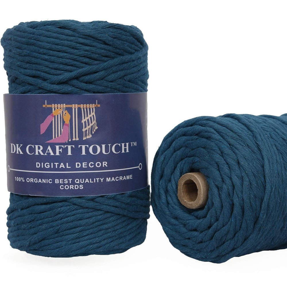 DK Craft Touch Twisted Macrame Pure Cotton Cord for Macrame DIY and Other Projects (Peacock Blue, 4mm Single Strand Ropes)