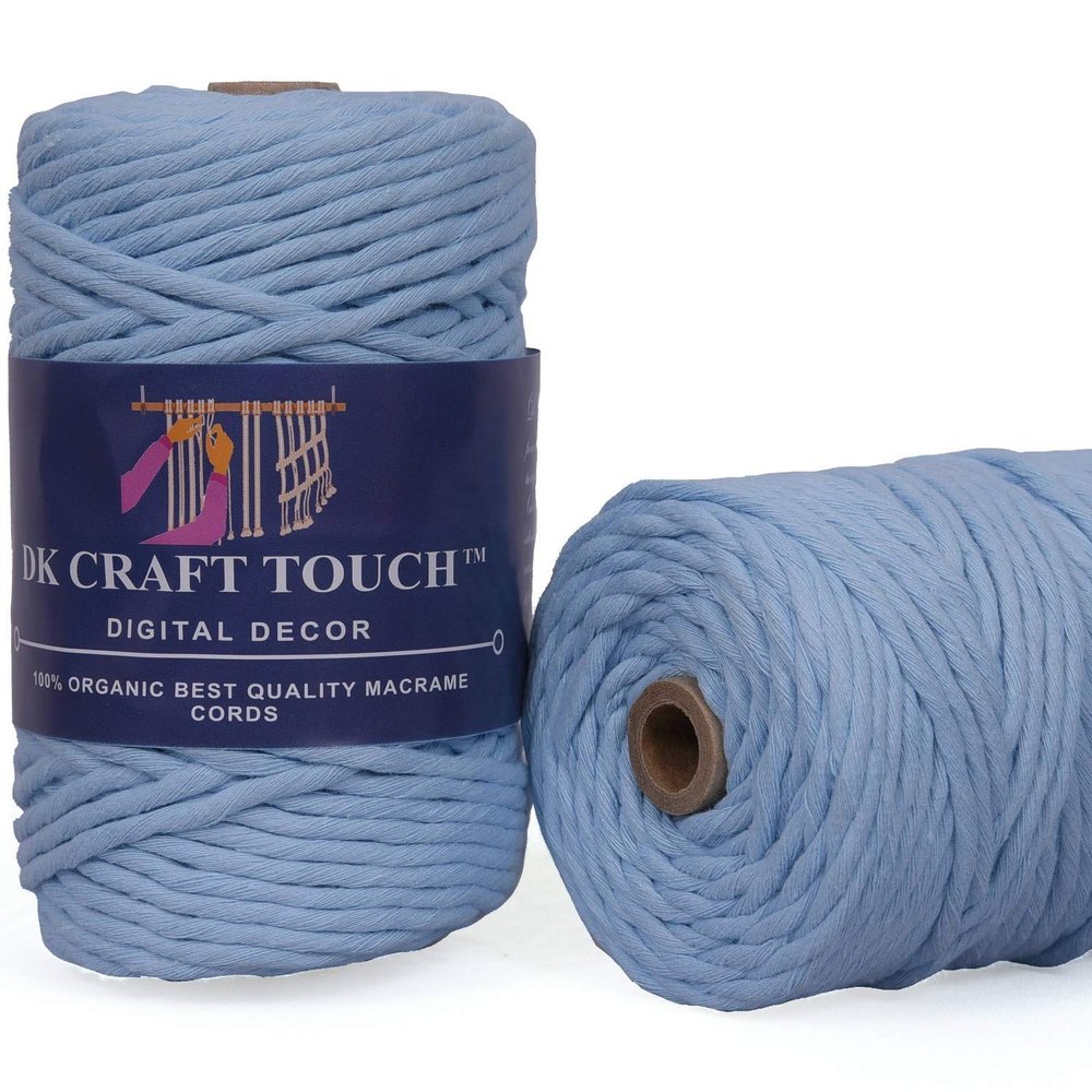DK Craft Touch Twisted Macrame Pure Cotton Cord for Macrame DIY and Other Projects (Ice Blue, 4mm Single Strand Ropes)