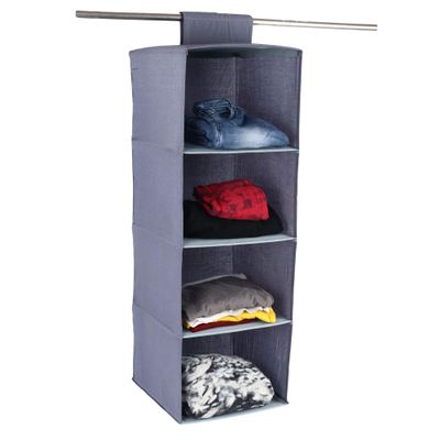 SHREY CREATION 4-Shelf Closet Hanging Organizer Durable Non-Woven Fabric Wardrobe Storage Hanger with Engineered Wood (Grey)