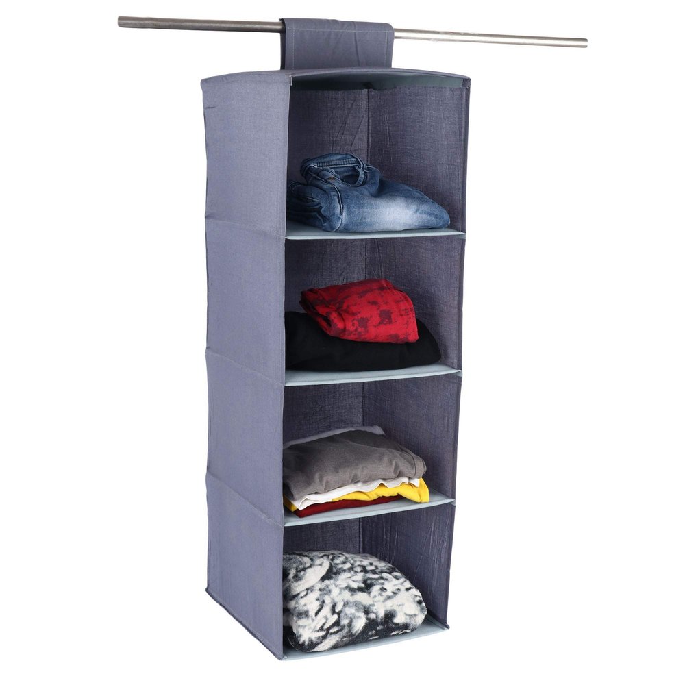 SHREY CREATION 4-Shelf Closet Hanging Organizer Durable Non-Woven Fabric Wardrobe Storage Hanger with Engineered Wood (Grey)