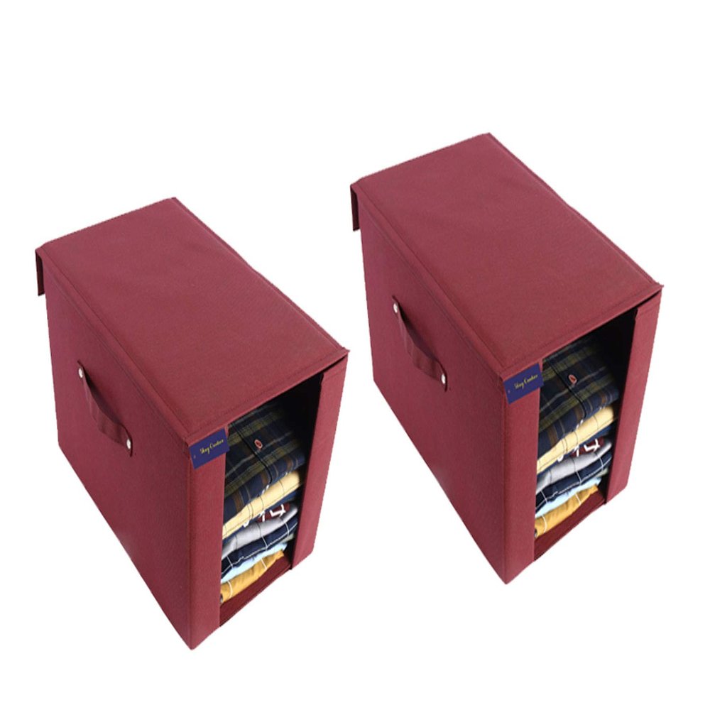 SHREY CREATION Plain Non Woven Fabric Shirt Stacker Foldable Wardrobe Cloth Storage Organizer With Lid and Handle For Shirt Pants (Pack Of 2)