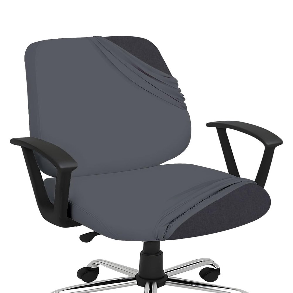 HOTKEI Dark Gray 2 Piece Pack of 1 Office Chair Cover 200GSM Fabric Stretchable Elastic Removable Washable Office Computer Desk Executive Rotating Chair Seat Covers Slipcover Protector