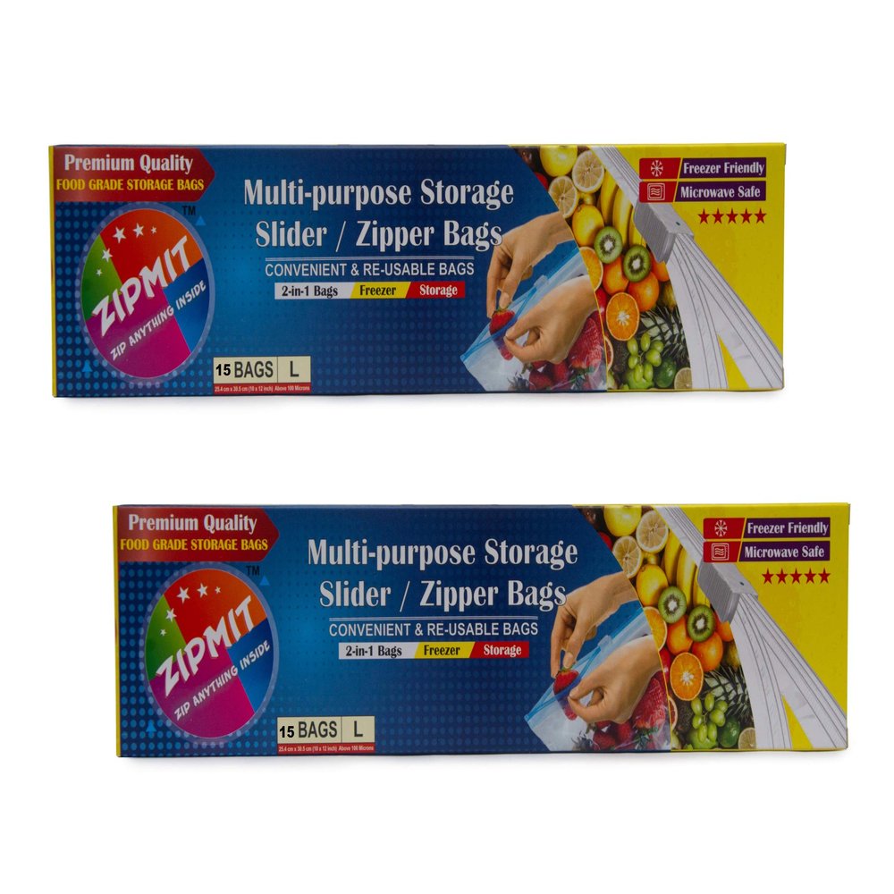 ZipMit Multi-Purpose Storage Slider I Food Grade Zipper Bags I Food Storage Bag I Re-Usable Bag I Fruits & Vegetable Bag | Pouches for Storage Multiple Accessories - Set of 30 (1KG + 1KG - 15Pcs)