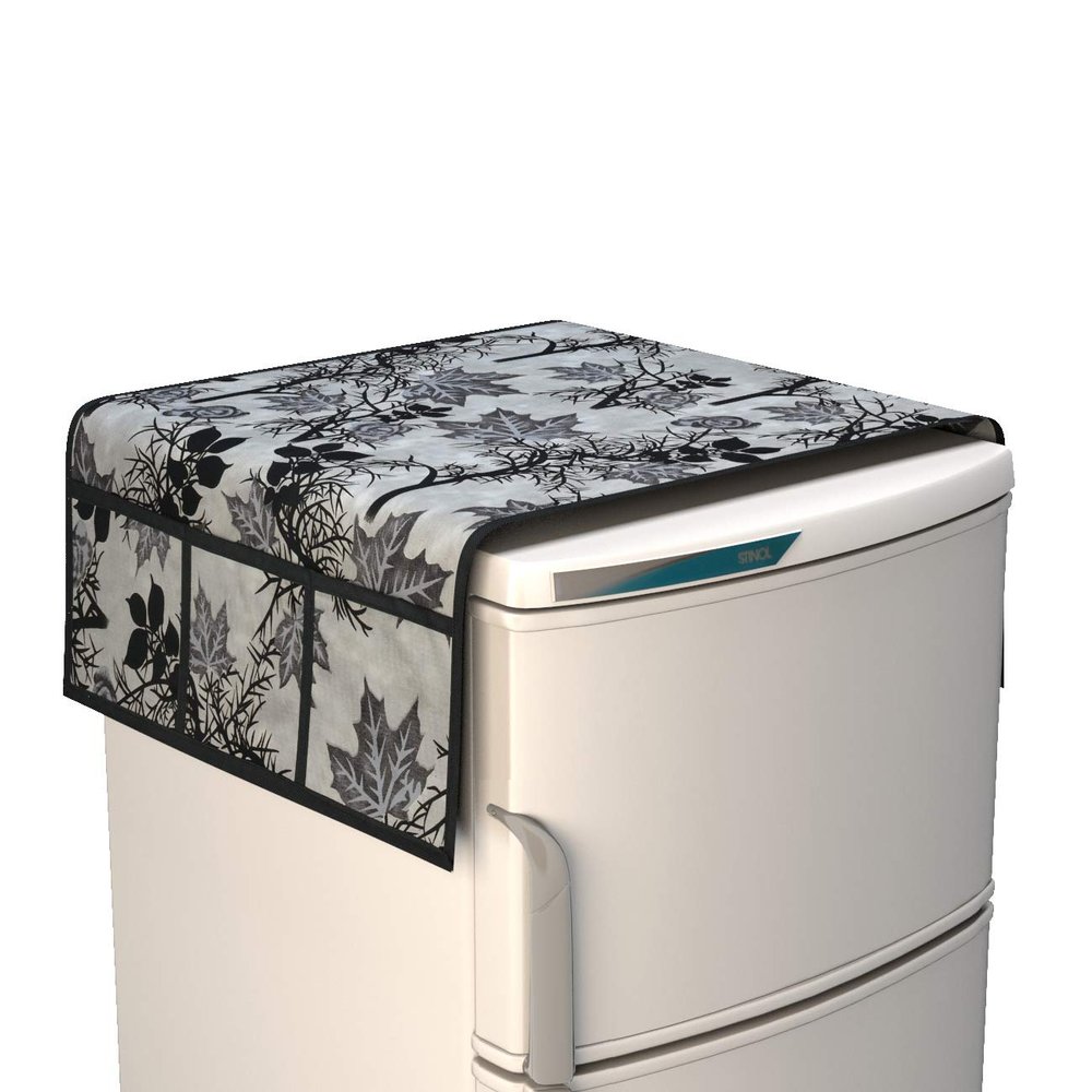Factcore Solid Fridge Cover for Top with 6 Pockets (21 X 39 Inches) (Black Branch)