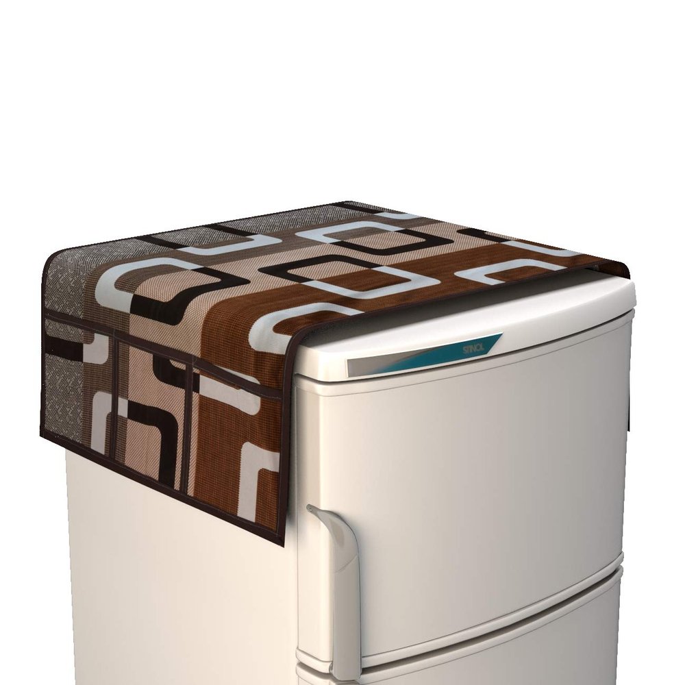 FACTCORE Solid Fridge Cover for Top with 6 Pockets (21 X 39 Inches) (Brown Box)