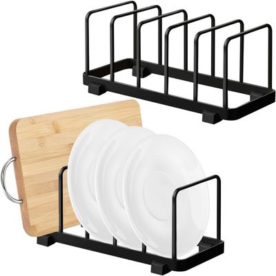 Crafties Art Metal Dish Plate Storage Rack Kitchen Storage Cabinet Organizer Pot Lid Holder Multifunctional Dying Display Rack for Pad Pans Pots, Bakeware, Trays, Cutting Boards (Black)