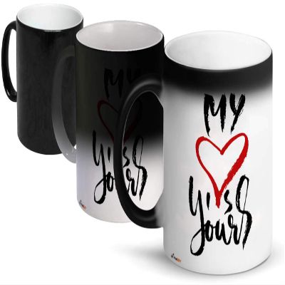FirseBUY Romantic Quotes - My Heart is Yours Love Printed Ceramic Magic Mug Gift for Girlfriend Boyfriend Husband Wife, Black 325 ml