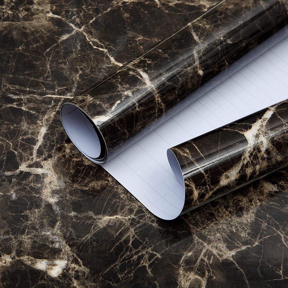 GRAPHIX DESIGN High Gloss Brown Marble Wallpaper, 24 x 96 Inch