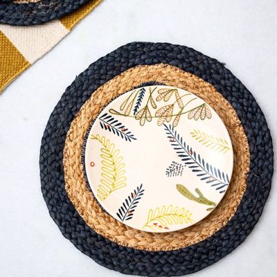 JASMEY HOMES Set of 2 Dining Table Mat 30cm Round Mat - Blue (Double Ring) | Used as Centre Table dcor placemat/House Warming Gifts for New Home