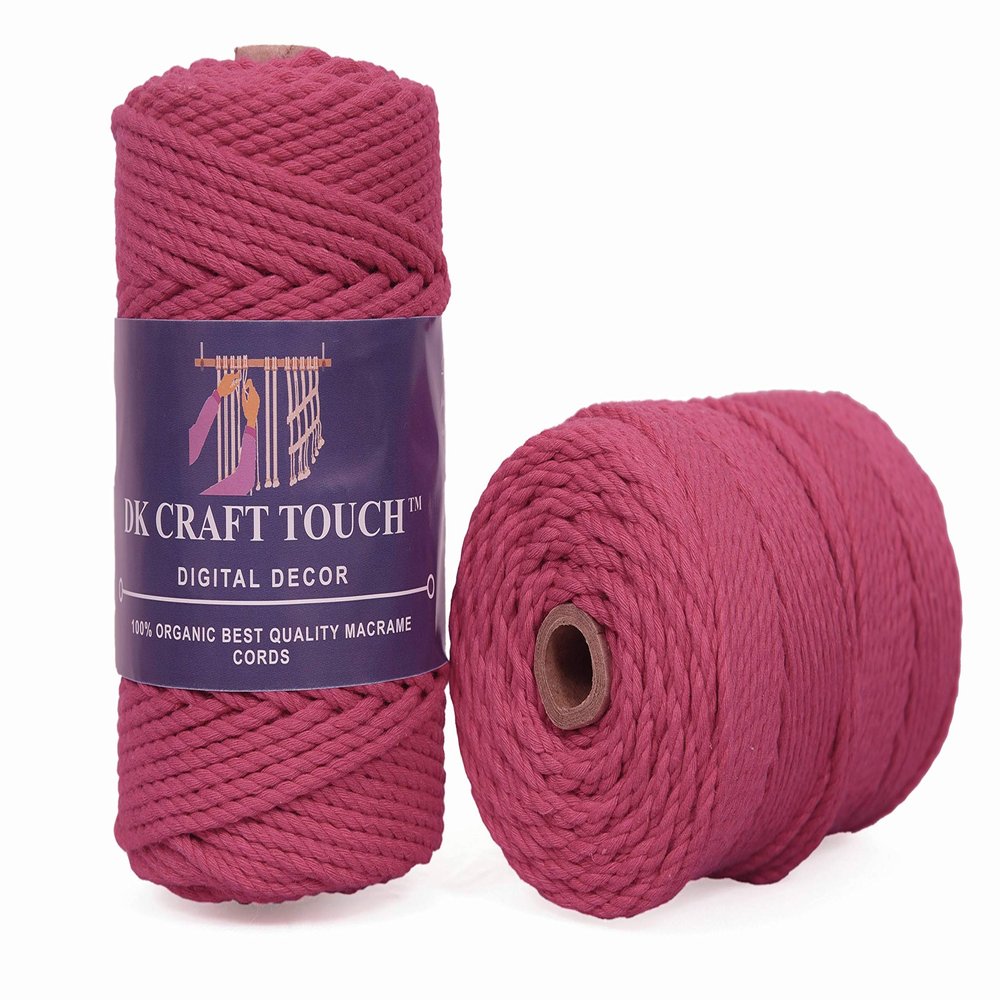DK Craft Touch Twisted Macrame Pure Cotton Cord for Macrame DIY and Other Projects (Rose, 4 mm 100 metre)