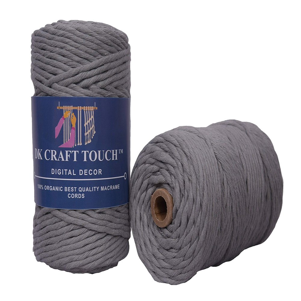 DK Craft Touch Twisted Macrame Pure Cotton Cord for Macrame DIY and Other Projects (Ash Grey, 4mm Single Strand Ropes)