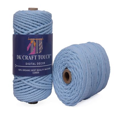 DK Craft Touch Twisted Macrame Pure Cotton Cord for Macrame DIY and Other Projects (Ice Blue, 4 mm 100 metre)