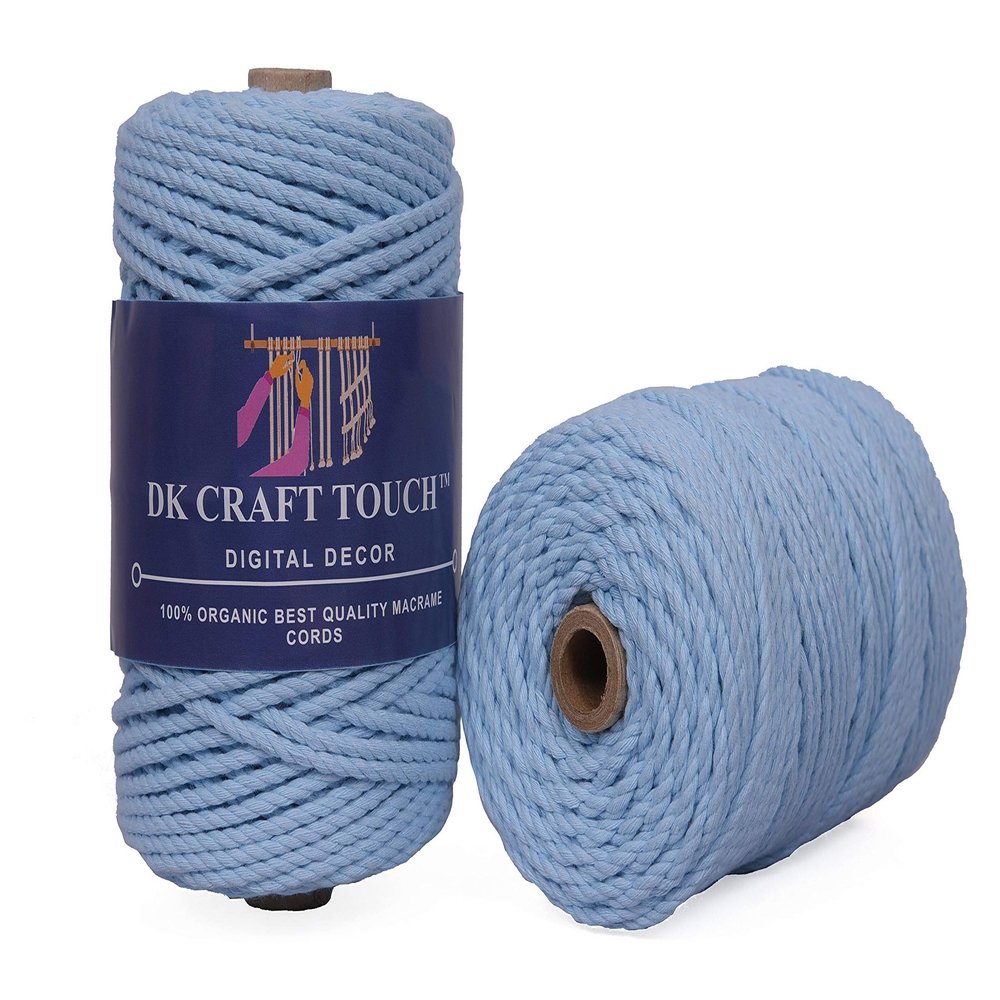 DK Craft Touch Twisted Macrame Pure Cotton Cord for Macrame DIY and Other Projects (Ice Blue, 4 mm 100 metre)