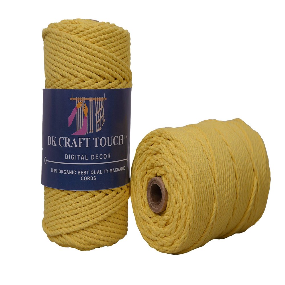 DK Craft Touch 4mm Macrame Cotton Cord,Threads/Rope for Craft Work,Plant Hanger Ropes 3 ply (Lemon Yellow, 4mm (100 metre Length Cord))