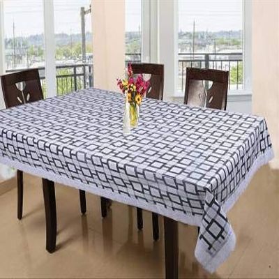 RMDecor Plastic 4 Seater Geometric Rectangular Dining Table Cover Check Design (Grey, Size : 54 x 78 Inches)