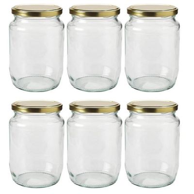 Mkd2 Rise Glass Jar With Gold Cap - 500 Gm, 6 Pieces, Transparent