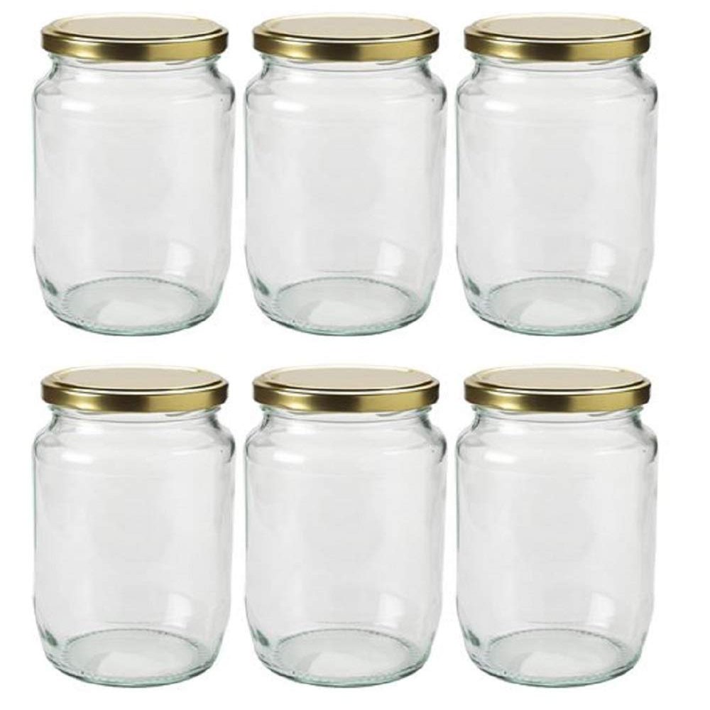 Mkd2 Rise Glass Jar With Gold Cap - 500 Gm, 6 Pieces, Transparent