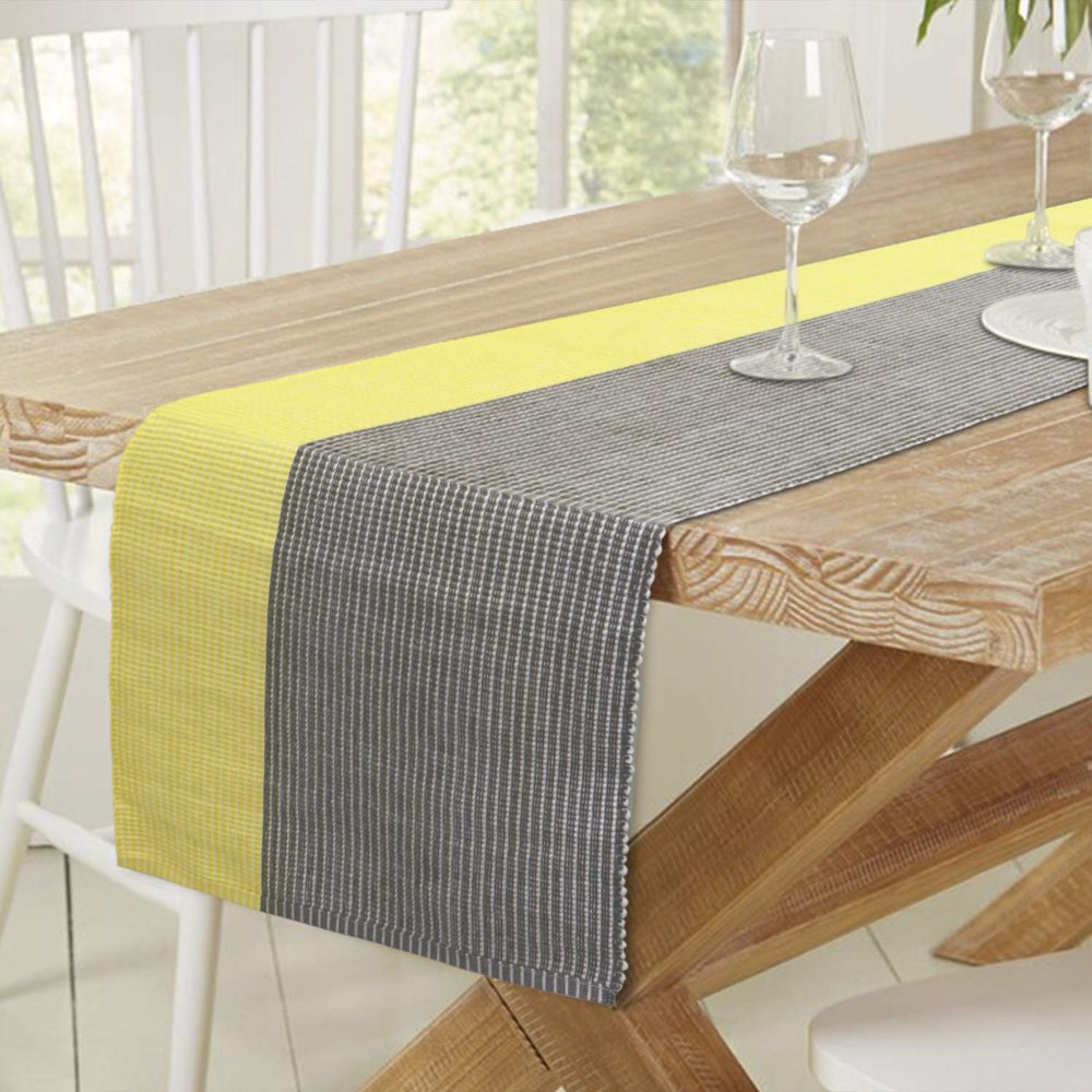 HOKIPO Cotton Ribbed Heat Resistant Table Runner for 6 Seater Dining Table, (12x72 Inches, Yellow, IN-275-YLW)