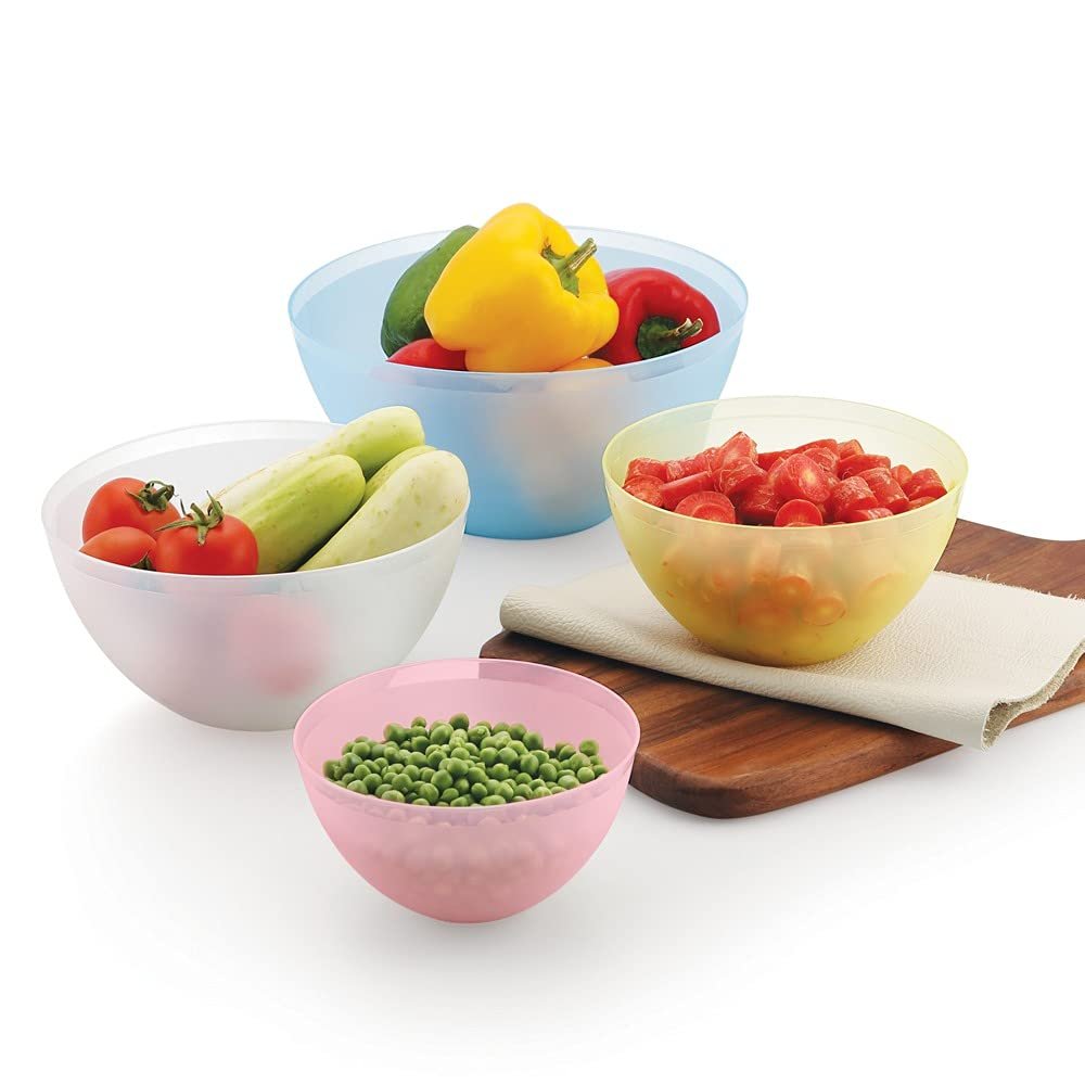 Enrich Plastic Microwave Safe Plastic Frosty Mixing Bowl (Multicolour , 750ml, 1250ml, 2000ml, 3000ml) - Set of 4 pcs