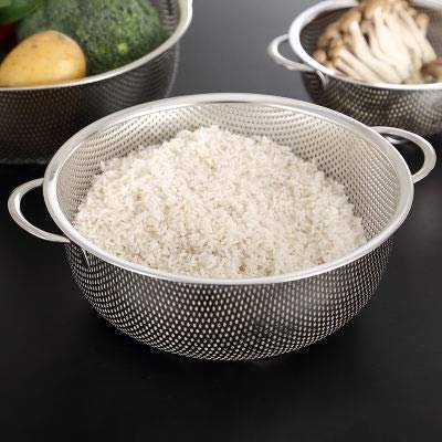 2Heet Steel Kitchen Fruit Vegetable Rice Washing Baskets Strainer Drainer with Handle Pic-1, Silver