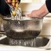 2Heet Steel Kitchen Fruit Vegetable Rice Washing Baskets Strainer Drainer with Handle Pic-1, Silver view 2