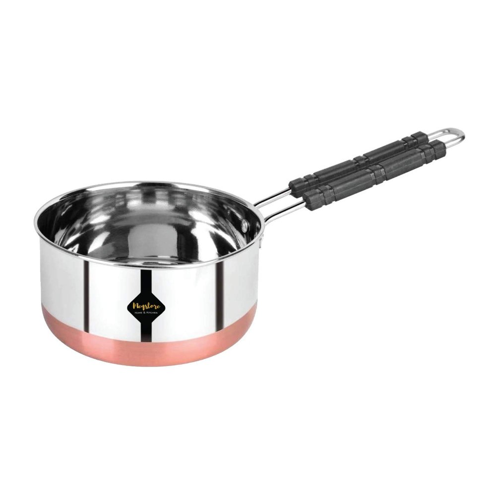 Meqstore Stainless Steel Copper Bottom Flat Base Stove Bottom Sauce Pan, Milk Pan, Tea & Coffee Pot Tapeli Patila Cookware Container with Handle 1700 ml