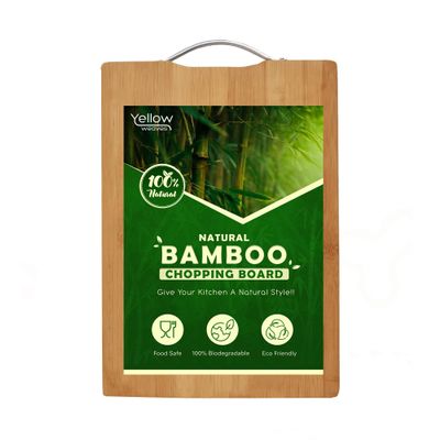 Yellow Weaves Large Bamboo Wood Chopping Board (24 x 34 CM, 1.8 CM Thickness) Cutting Board with Metal Handle for Vegetables, Fruits, for Kitchen Use, Eco Friendly, BPA Free, Anti Microbial