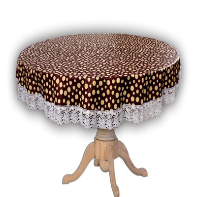 CASA-NEST 6 Seater Round Table Cover Brown Polka Dot Print 72 inches Round Diameter printed007