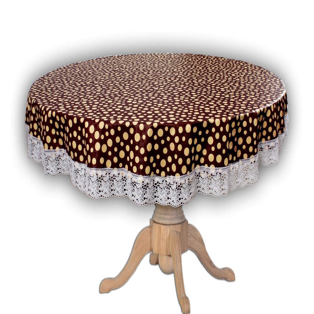 CASA-NEST 6 Seater Round Table Cover Brown Polka Dot Print 72 inches Round Diameter printed007