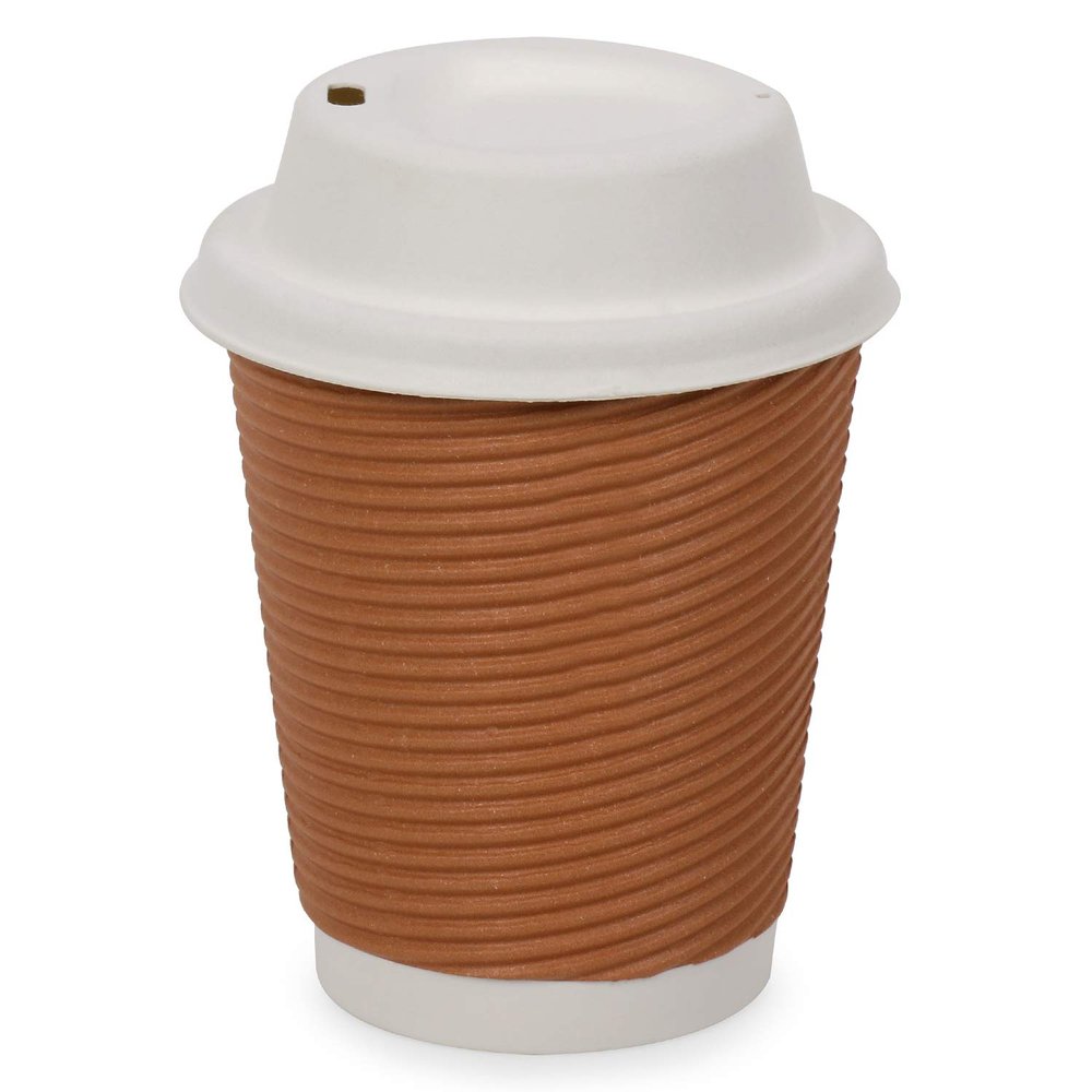 SANWALSA [250 ml, 25 Count, 8oz, Brown Disposable Premium Double Wall Ripple Paper Cup with Bagasse Lid | Ecofriendly Glasses for Party, Cafes | Ideal for Tea, Coffee, Soft Drinks | GSM -485