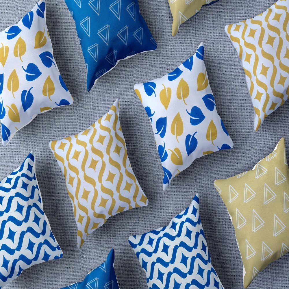 pepme Printed Cushion Cover Set of 5, 16 x 16 inches with Inside Foam Back Roto Hidden Zipper (Multicolor, Abstract, Waves, Leaves)