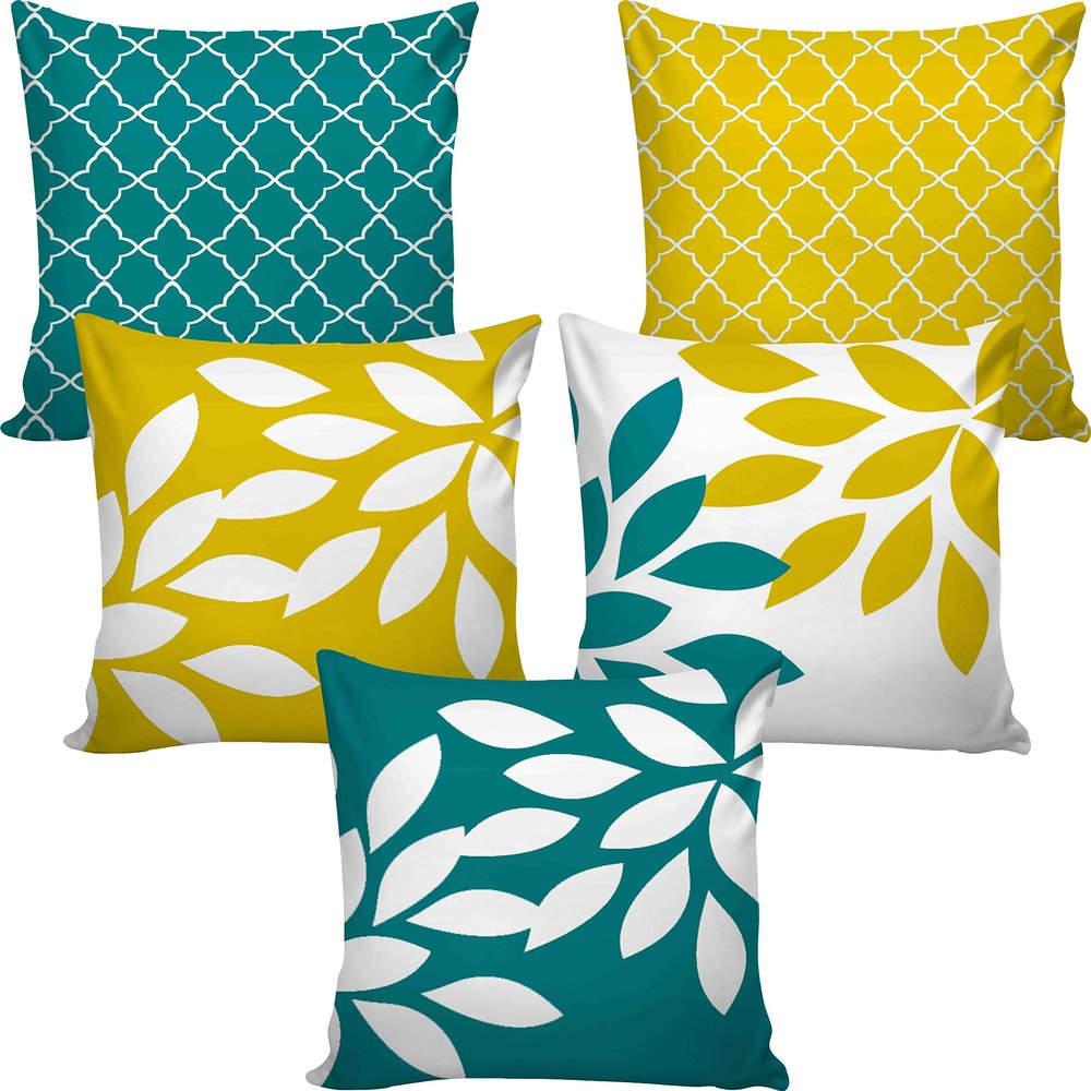 AMAZE ATTIRES | Decorative Printed Square Cushion Cover Set of 5 Throw Pillow Covers/Cases for Couch Sofa Home (12 x 12 inch or 30cm x30cm) ATCU025