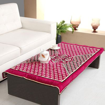 Nendle Jacquard Weaved Velvet Sofa Center Table Cover for 4 Seater (Pink, Standard)