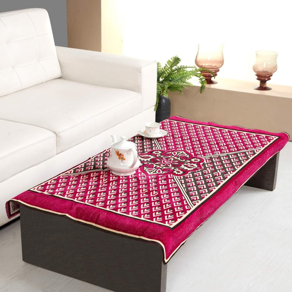 Nendle Jacquard Weaved Velvet Sofa Center Table Cover for 4 Seater (Pink, Standard)