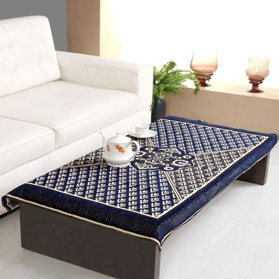 Nendle Jacquard Weaved Velvet Geometric Sofa Center Table Cover for 4 Seater (Navy Blue, Standard)