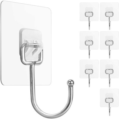 JIALTO 10 PCS Large Adhesive Hooks 22Ib(Max), Waterproof and Rustproof Wall Hooks for Hanging Heavy Duty, Stainless Steel Towel and Coats Hooks to use Inside Kitchen, Bathroom, Home and Office